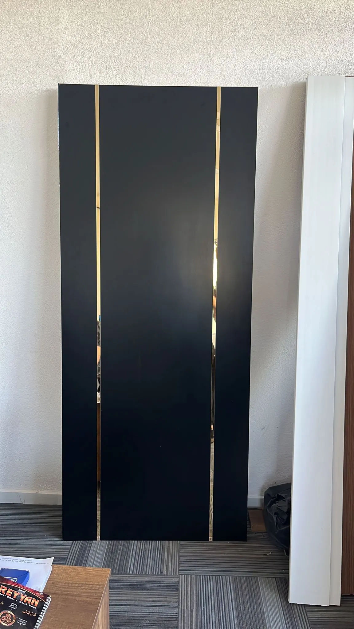 Interior PVC bedroom Door Black with Gold Lines( Code-S1414)