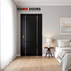 Interior PVC bedroom Door Black with Gold Lines( Code-S1414)