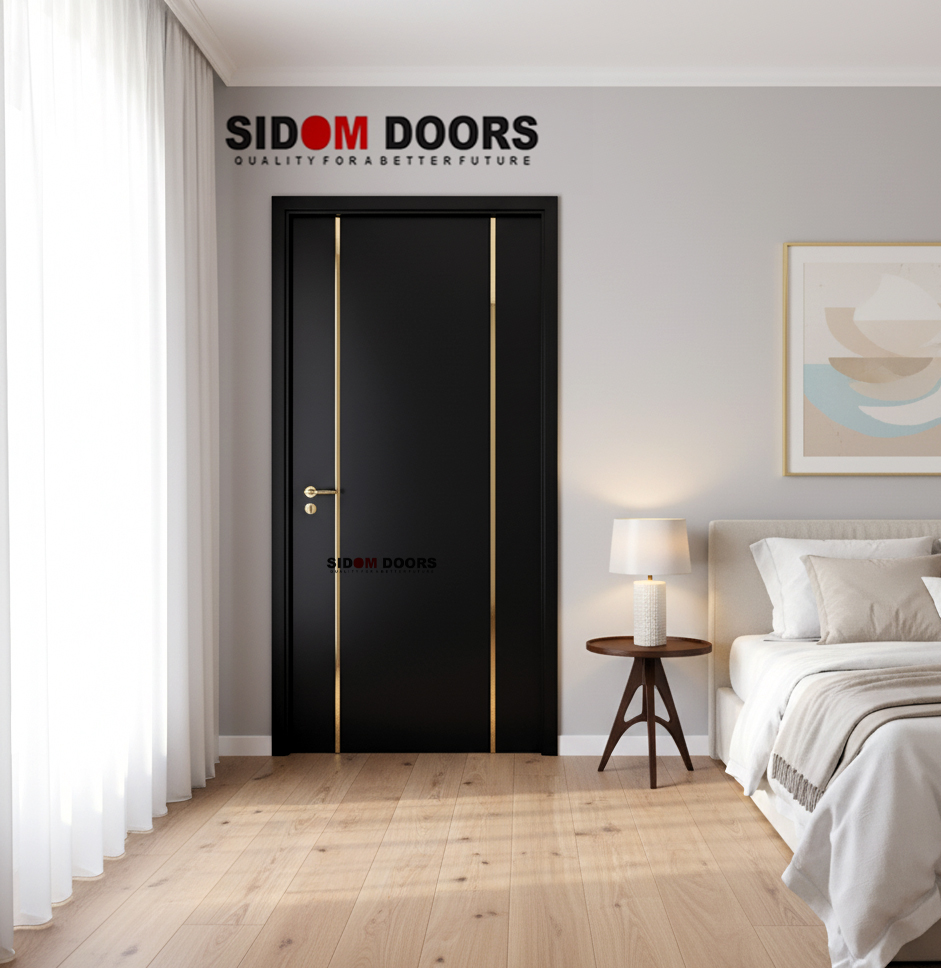 Interior PVC bedroom Door Black with Gold Lines( Code-S1414)