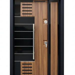 Modern Wood & Black Panel Entry Door (SD 5502)