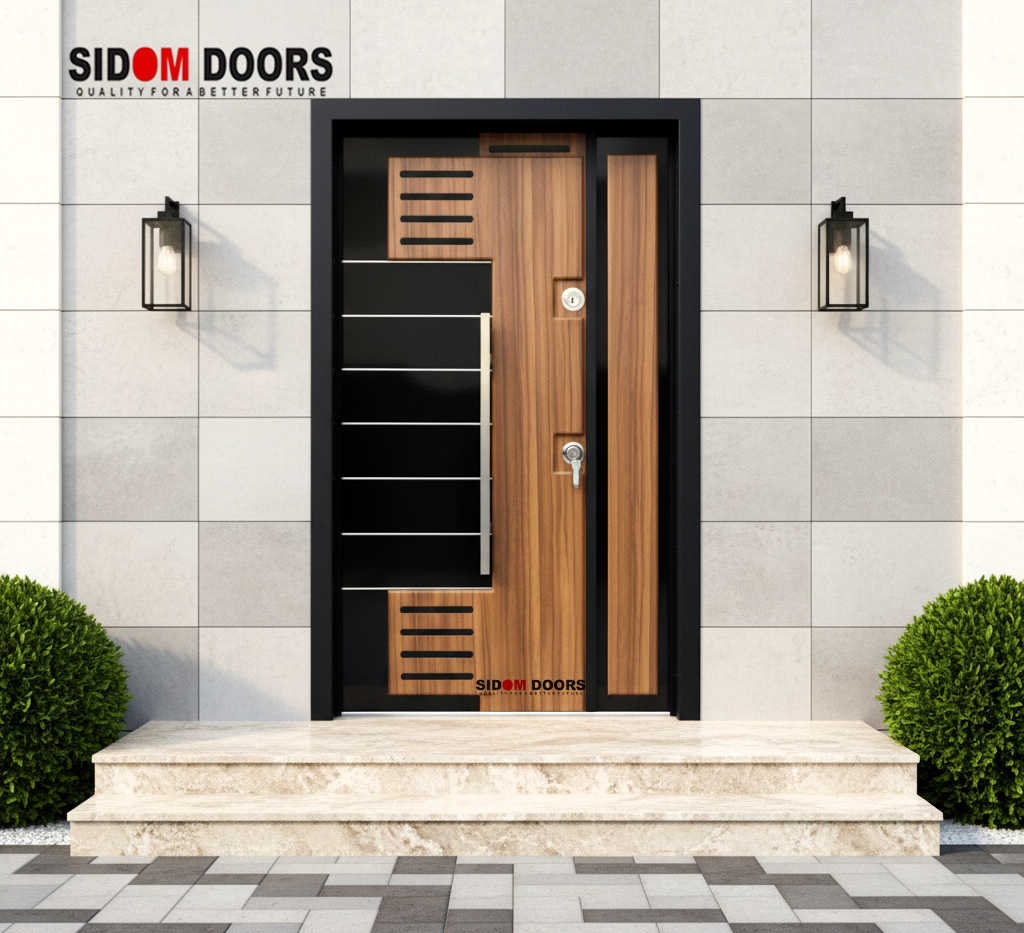 Modern Wood & Black Panel Entry Door (SD 5502)