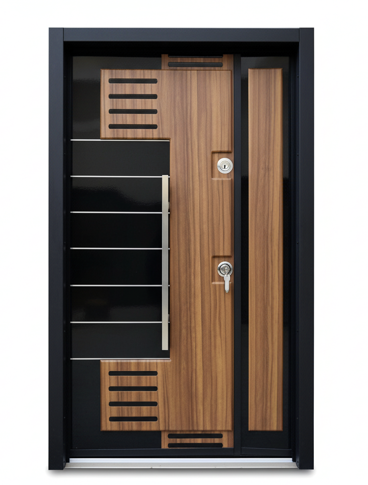Modern Wood & Black Panel Entry Door (SD 5502)