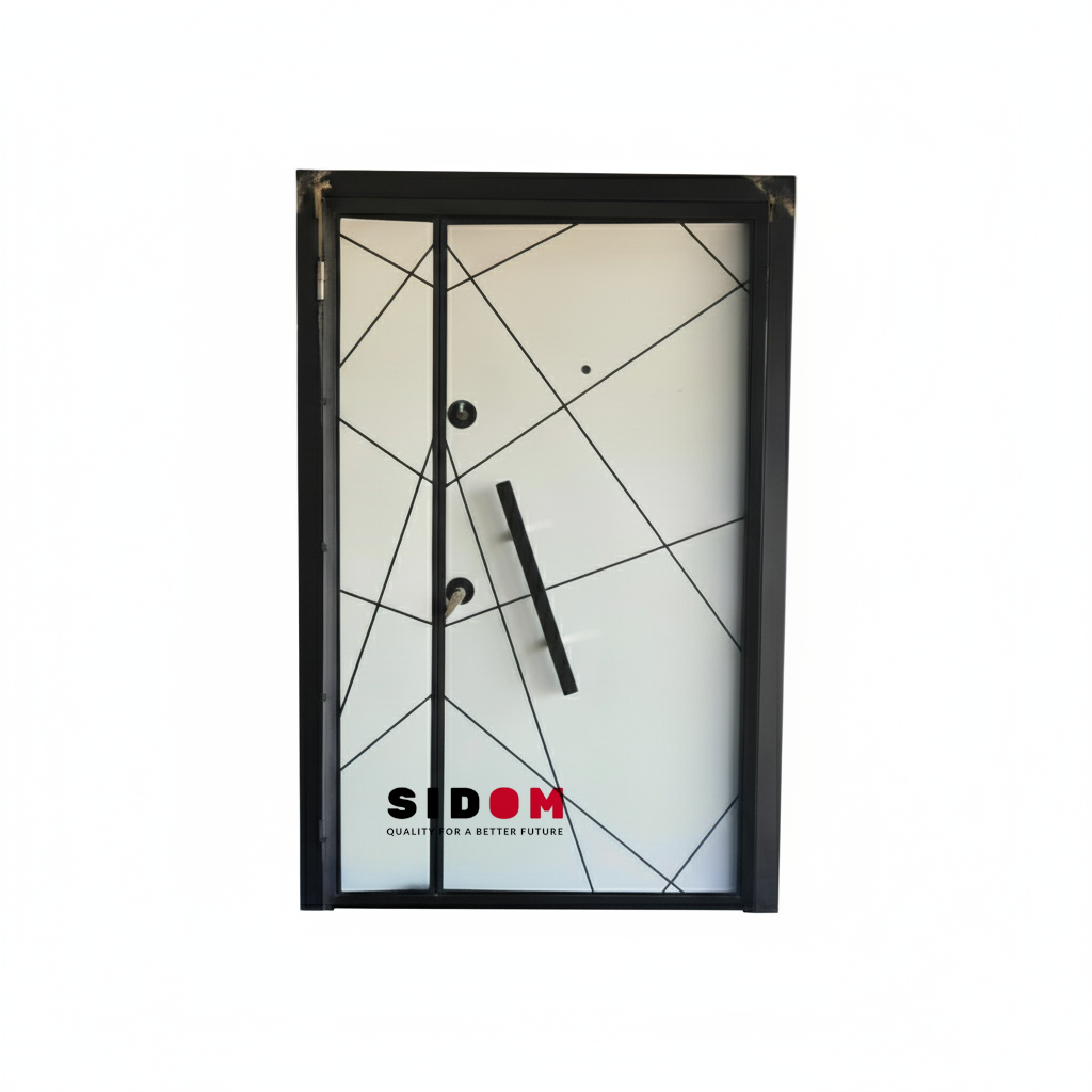 Modern White Geometric Security Door ( SD5050)