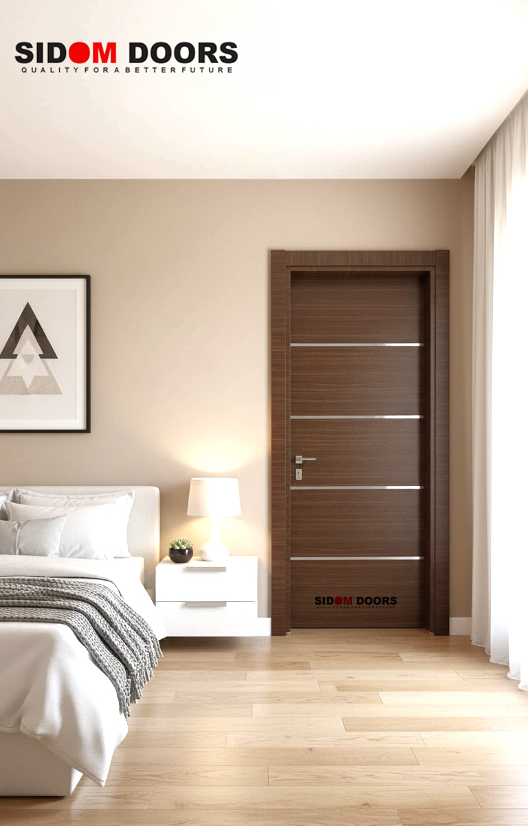 Interior PVC Bedroom Door (Wallnut 4lines )
