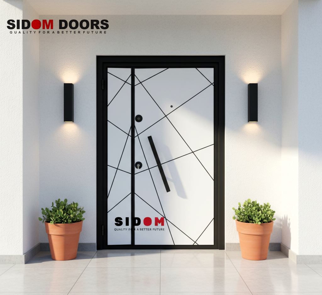 Modern White Geometric Security Door ( SD5050)