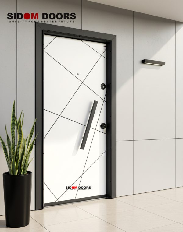 Modern White Geometric Security Door ( SD5050) - Image 4